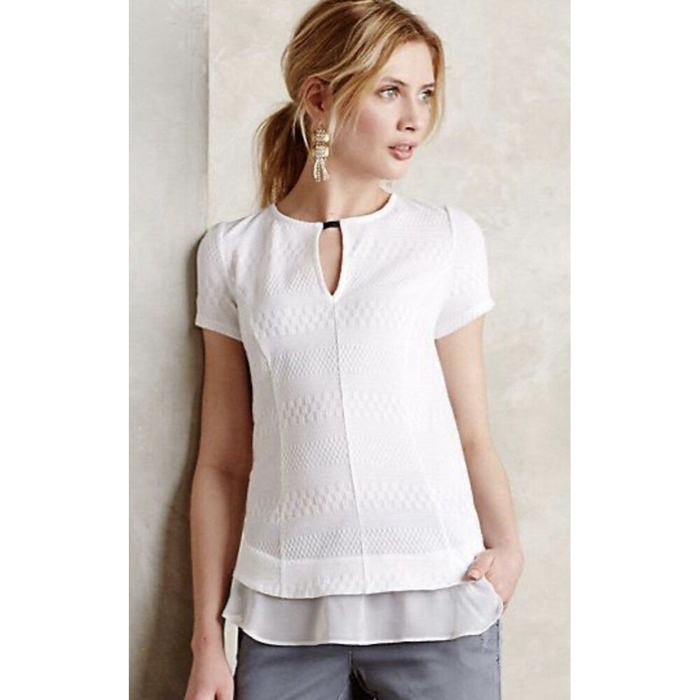 Anthropologie Deletta Soledad Chiffon Trim Keyhole Top Shirt White Small
